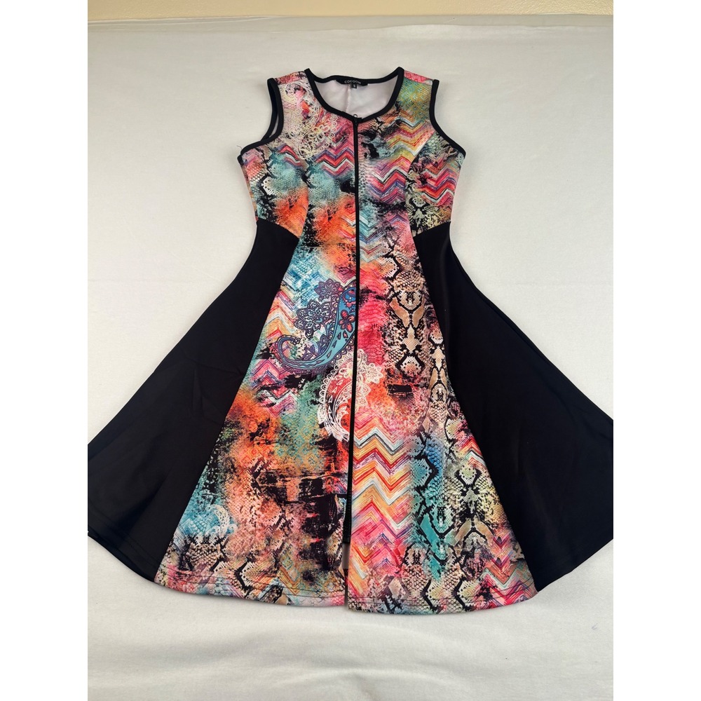 Cocoom Womens‎ Abstract Snakeskin Paisley Zip Front Fit Flare Dress Small 6693-S